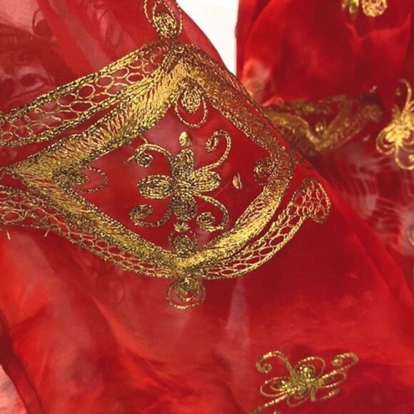 Vintage Red and Gold Aari Kurta Embroidered Indian Set - Picture 4 of 4